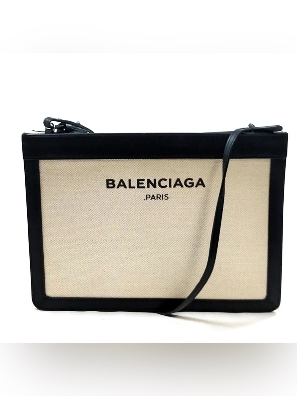 Balenciaga NAVY POCHETTE Shoulder Bag Beige Canvas and leather